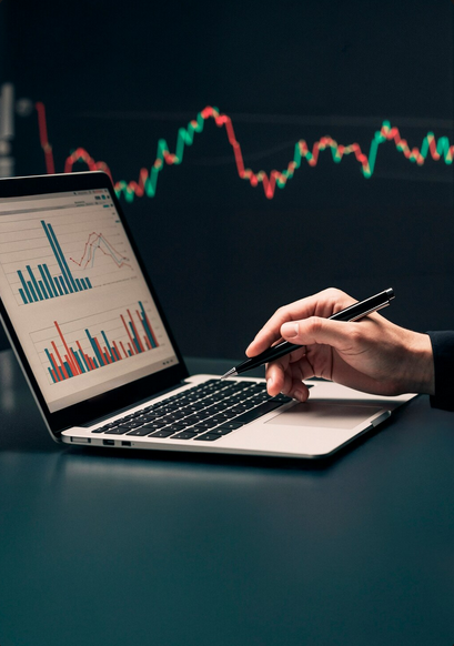 Smiling businessmen drink coffee and discussing documents with graphs and charts